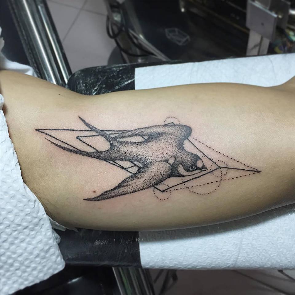 Swallow, geomtric tattoo